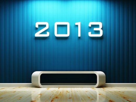 interior space and 2013 text build-in the wall decorated, 3d rendering