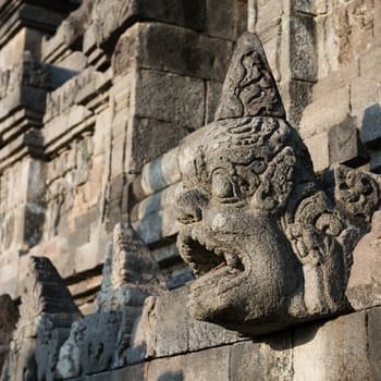 Carved drain at Borobudur temple on Java, Indonesia. It is a 9th-century Mahayana temple and the biggest  Buddhist Temple in Indonesia.