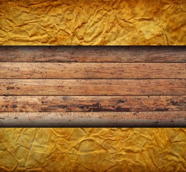 Vintage creased paper with wood