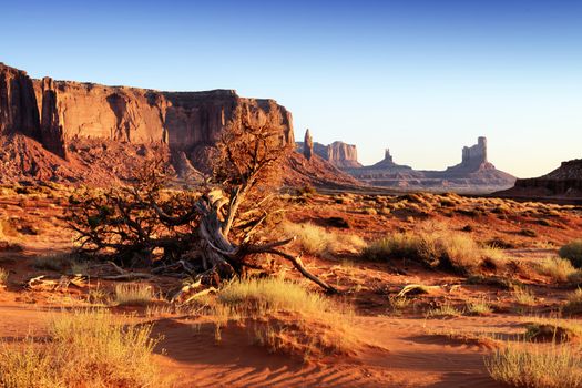 the Monument Valley Tribal Park At Sunrise, Arizona