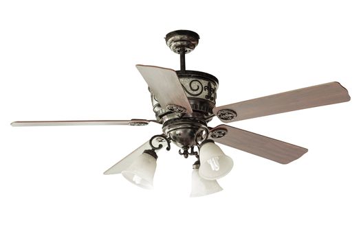 wood blades Ceiling fan isolated