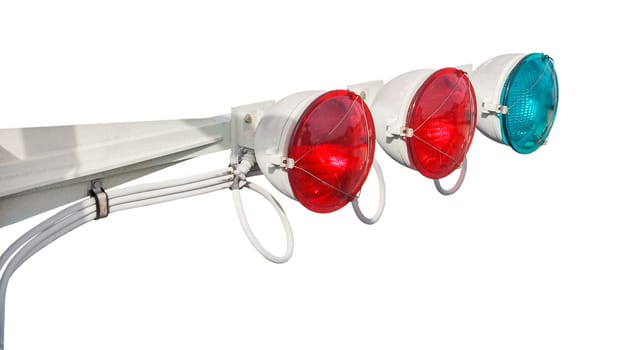 traffic warning lights on white background