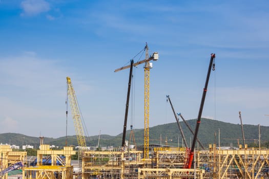 Construction site with crane and building