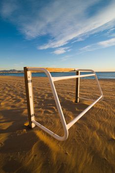 Beach football goal on a sunny Mediterranean resort
