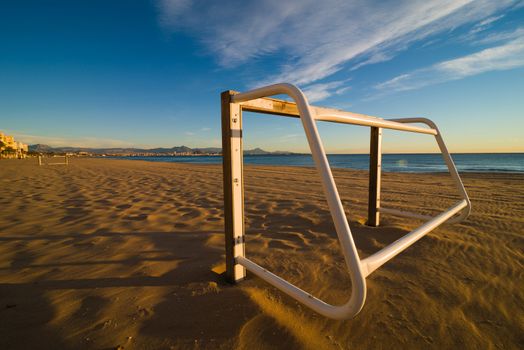 Beach footbal under the warm Mediterranean sun