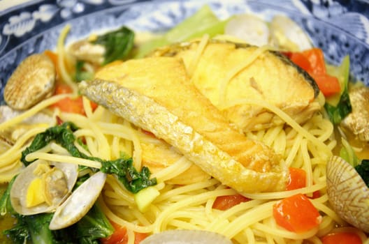 Seafood spaghetti in Japanese style