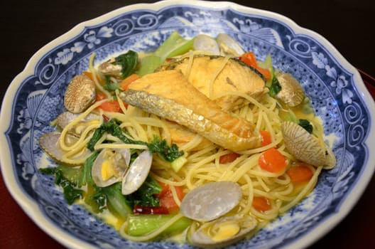Seafood spaghetti in Japanese style