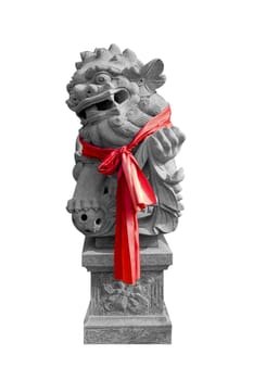 Chinese Guardian Lion Statue on white background