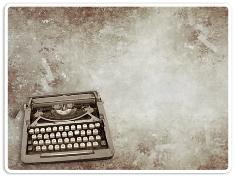 A vintage postcard of a vintage typewriter in Sepia tone, heavily textured.