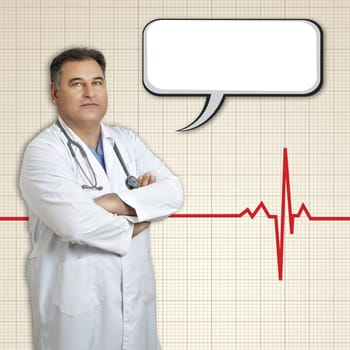 Male doctor with empty speech bubble