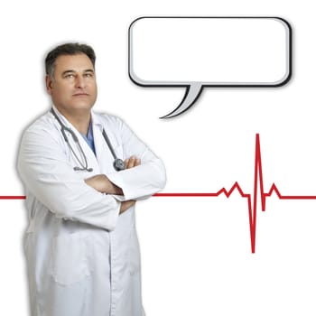 Male doctor with empty speech bubble