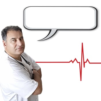 Male doctor with empty speech bubble