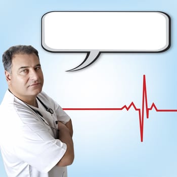 Male doctor with empty speech bubble