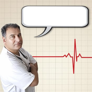 Male doctor with empty speech bubble