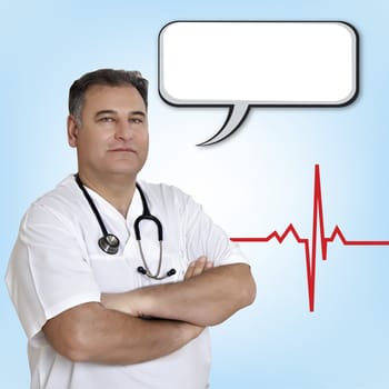 Male doctor with empty speech bubble