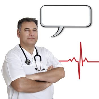 Male doctor with empty speech bubble