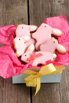 Easter homemade gingerbread cookie over wooden table