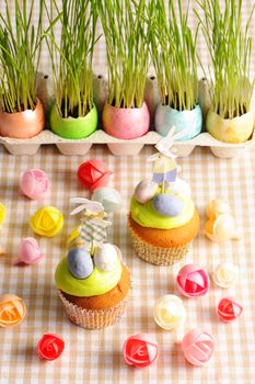 Easter homemade cupcakes on table