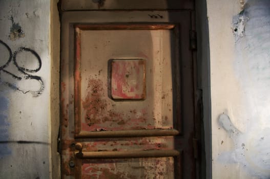 old door.Abandoned grungy interior