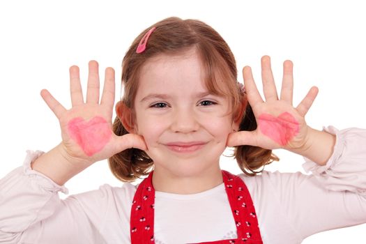 happy little girl with hearts on hands