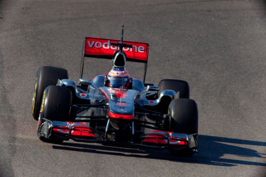 JEREZ DE LA FRONTERA, SPAIN - FEB 11: Jenson Button of McLaren F1  races on training session on February 11 , 2011, in Jerez de la Frontera , Spain