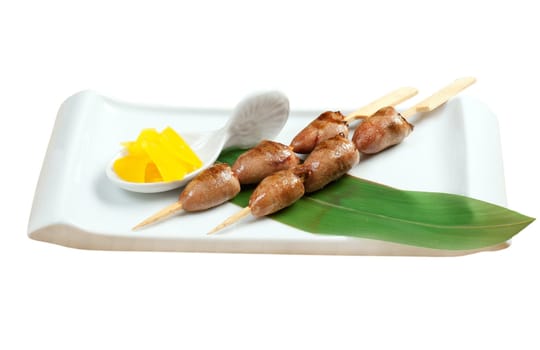 Japanese skewered.Grilled chicken hearts on skewers