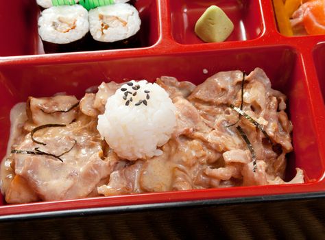 Japanese Bento Lunch .box of fast food with with pork