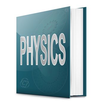 Illustration depicting a text book with a physics title. White background.