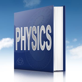 Illustration depicting a text book with a Physics title. Sky background.