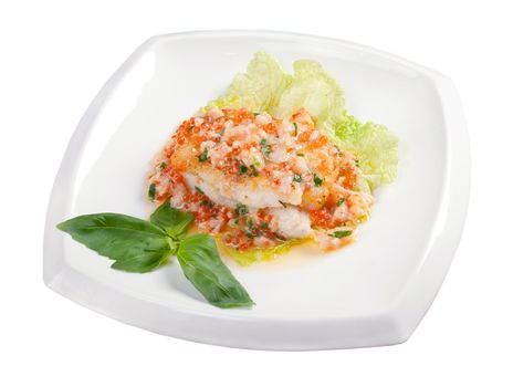 codfish with halibut and red roe