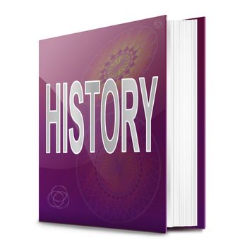 Illustration depicting a text book with a history concept title. White background.