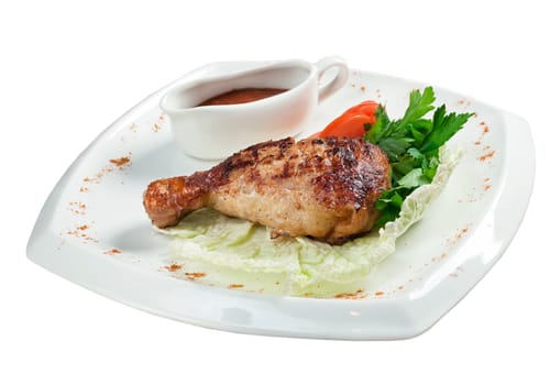 Italian cuisine.Chicken roast legs with vegetables