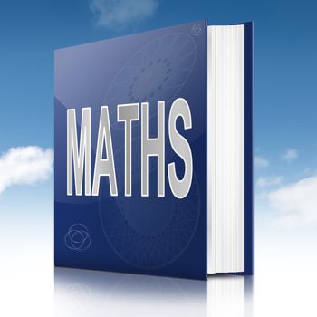 Illustration depicting a book with a maths concept title. Sky background.