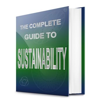 Illustration depicting a book with a sustainability concept title. White background.