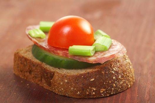Delicious toasted crostini topped with Salami ,tomat