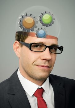 Concept illustrating the working mind of a businessman