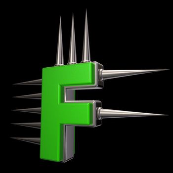 letter f with metal prickles on black background - 3d illustration