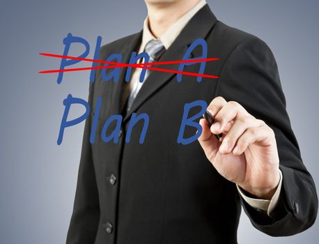 businessman hand drawing plan a plan b