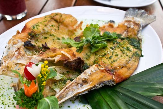 Thai fried snapper fish cusine