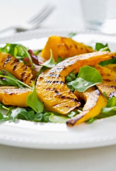 Grilled Pumpkin with rocket and spinach salad