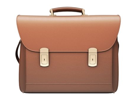 Brown business briefcase isolated on white background. Material - skin