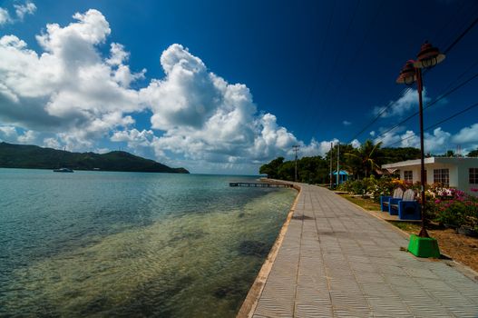 Walkway along Caribbean Sea in San Andres y Providencia, Colombia