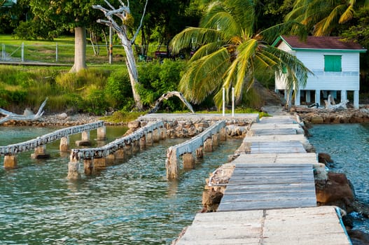 Old damaged dock in San Andres y Providencia, Colombia