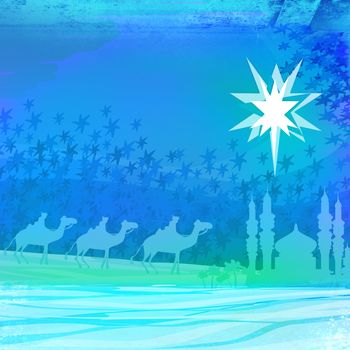 Classic three magic scene and shining star of Bethlehem