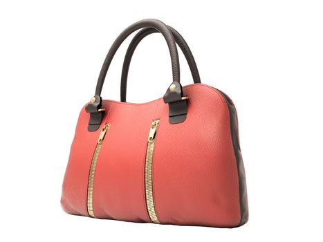 Women's red handbag isolated on white background