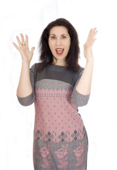 Portrait of surprised woman over white background