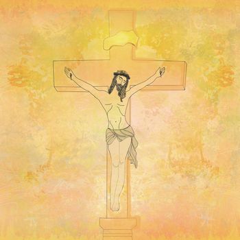 jesus christ in the cross - vintage paper