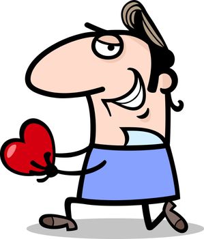 Cartoon St Valentines Illustration of Funny Man in Love giving Valentine Card or Proposing