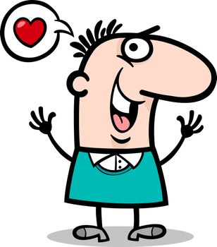 Cartoon St Valentines Illustration of Happy Funny Man in Love