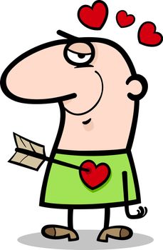 Cartoon St Valentines Illustration of Funny Man in Love with Cupid Arrow in his Heart